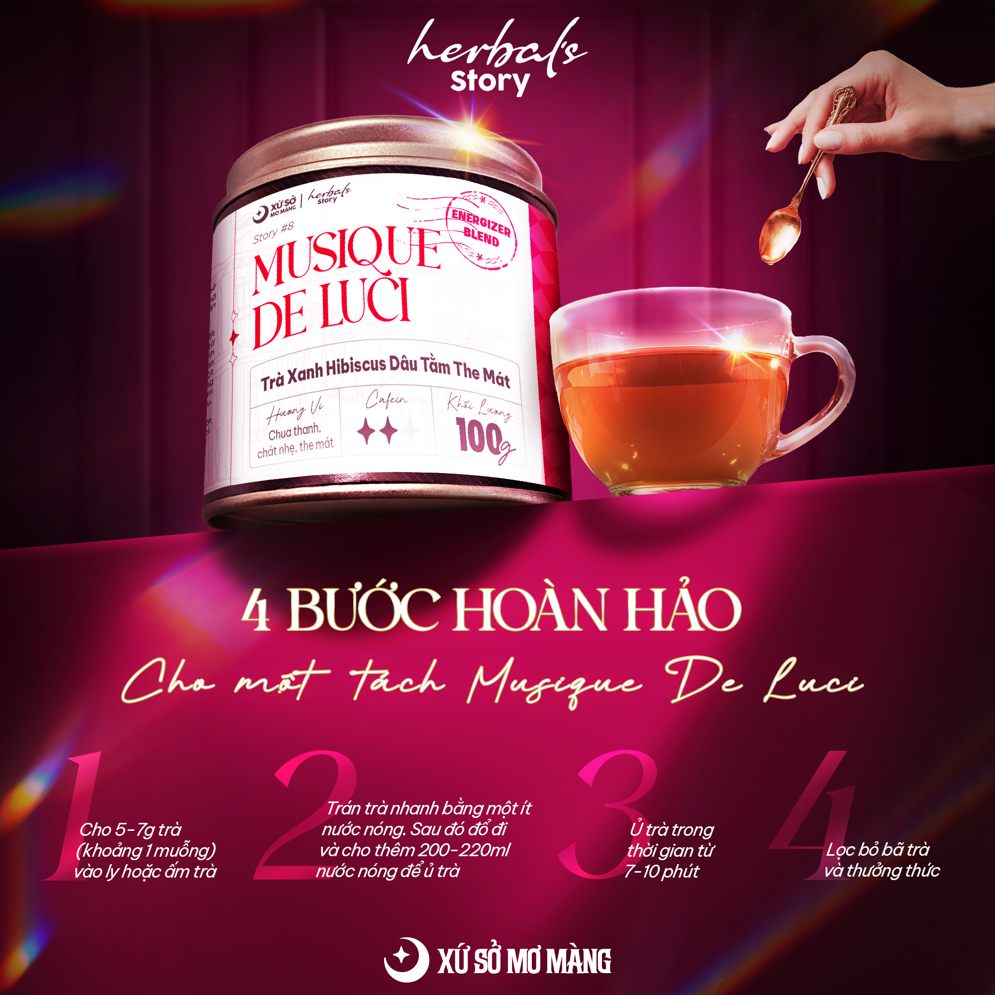 STORY 08: TRÀ XANH HIBISCUS & DÂU TÂY THE MÁT  - MUSIQUE DE LUCI -150G